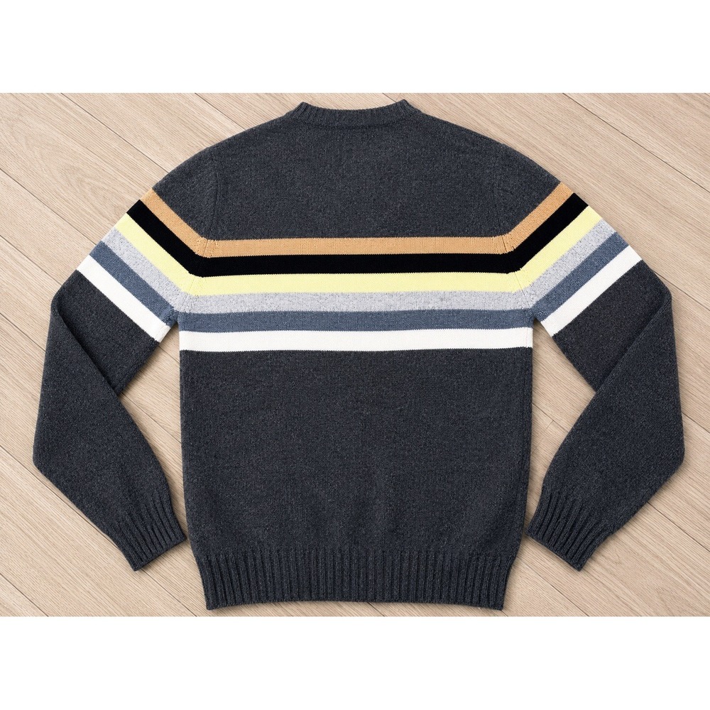 Vintage Wool Blend Grandpa Sweater XL Gray Striped Crewneck Retro 70/30 - Picture 2 of 7